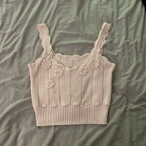 Elegant Lace Trimmed Knit Tank Top - Cream